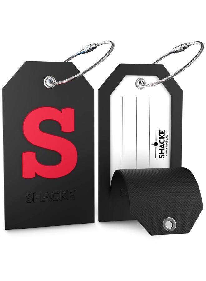 Shacke Initial Luggage Tag with Full Privacy Cover and Stainless Steel Loop (Black) (S) - Image 2