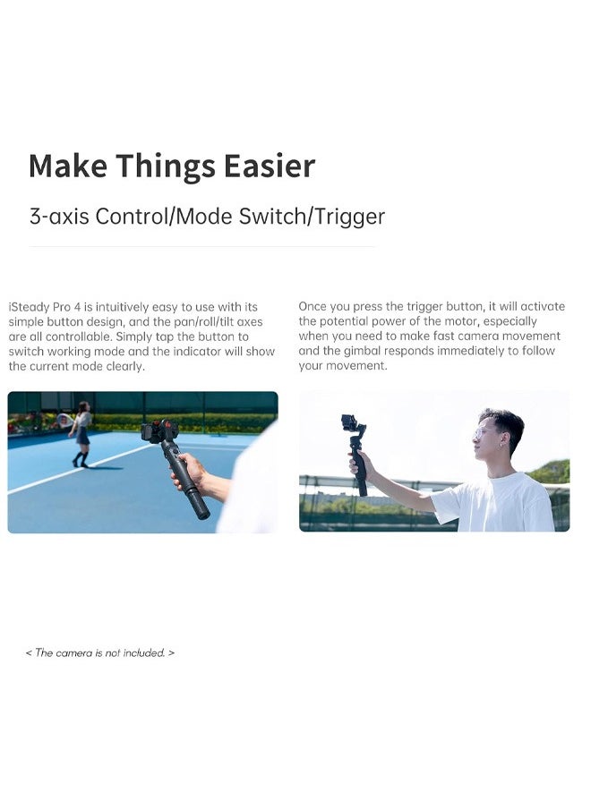 hohem iSteady Pro 4 3-Axis Gimbal Stabilizer for Gopro Hero 12/11/10/9/8/7/6,Handheld Tripod Mount Compatible with DJI OSMO Action,Insta360 ONE R,Support Anti-Shake Wireless Control,IPX4 Splash Proof