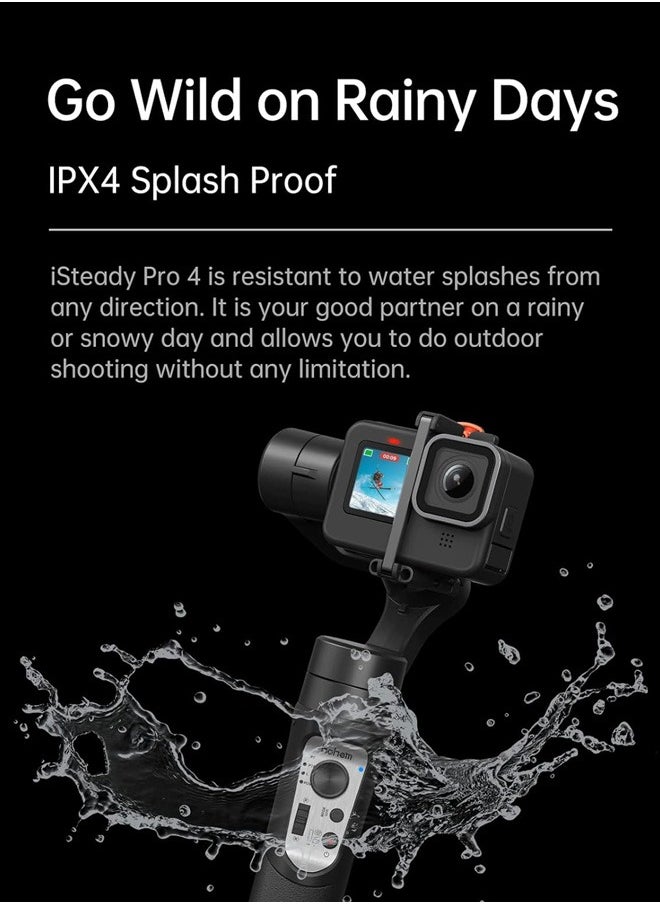 hohem iSteady Pro 4 3-Axis Gimbal Stabilizer for Gopro Hero 12/11/10/9/8/7/6,Handheld Tripod Mount Compatible with DJI OSMO Action,Insta360 ONE R,Support Anti-Shake Wireless Control,IPX4 Splash Proof