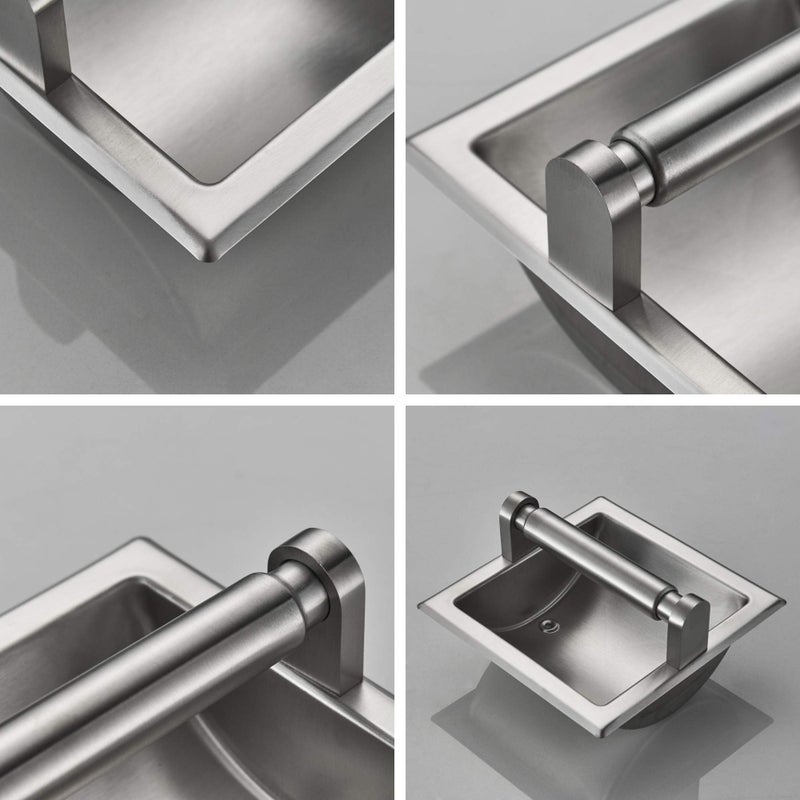 JunSun Recessed Toilet Paper Holder Brushed Nickel Stainless Steel Toilet Paper Roll Holder Tissue Holder Modern Tissue Roll Holder 6"" X 6"" Square Jumbo Mega Roll Holder Rear Mounting Bracket Included - Image 5