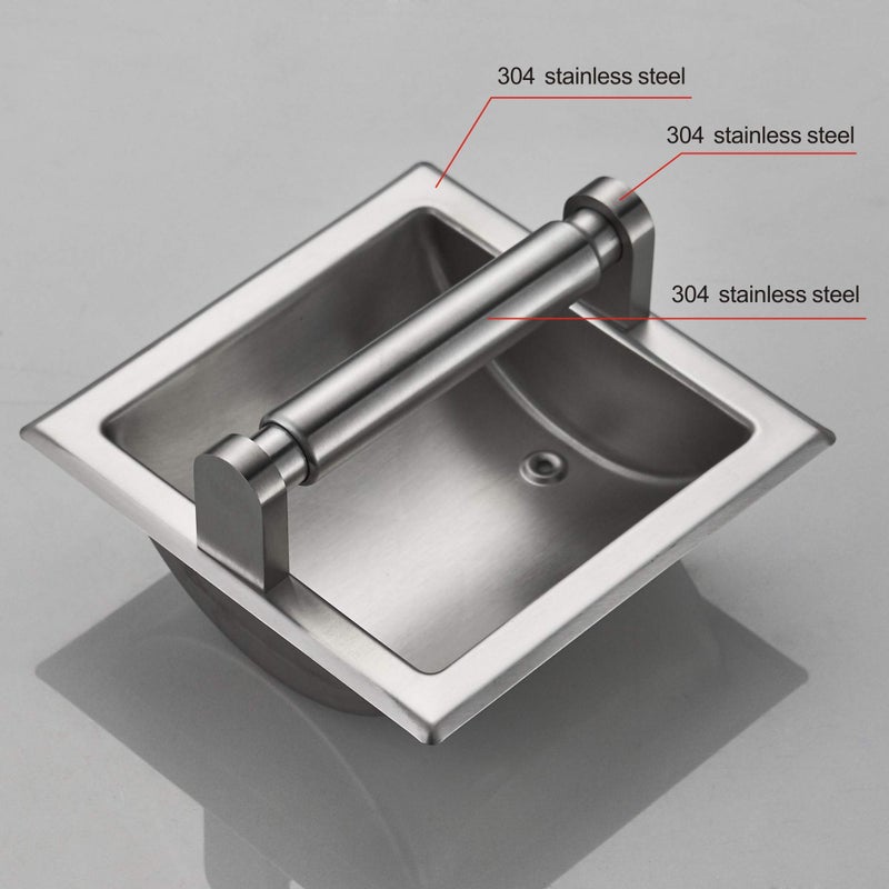 JunSun Recessed Toilet Paper Holder Brushed Nickel Stainless Steel Toilet Paper Roll Holder Tissue Holder Modern Tissue Roll Holder 6"" X 6"" Square Jumbo Mega Roll Holder Rear Mounting Bracket Included - Image 2