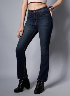 HIGH STAR High Rise Faded Whiskered Regular Fit Jeans by Styli  - Image 2