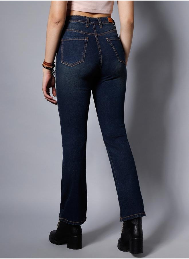 HIGH STAR - High Rise Faded Whiskered Regular Fit Jeans by Styli - Image 1