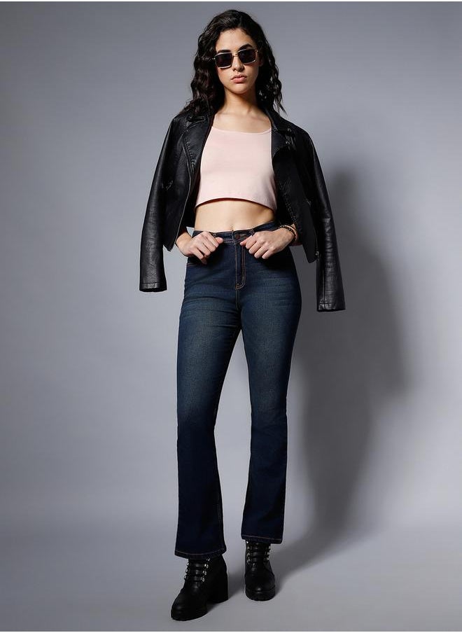 HIGH STAR - High Rise Faded Whiskered Regular Fit Jeans by Styli - Image 1