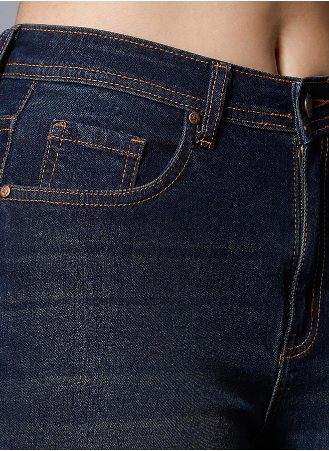 HIGH STAR - High Rise Faded Whiskered Regular Fit Jeans by Styli - Image 1
