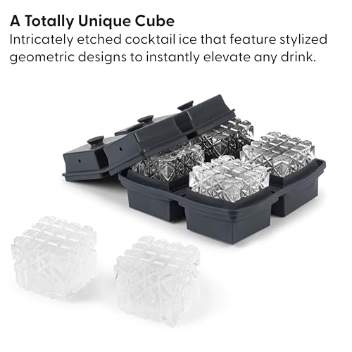 WP W&P Crystal Ice Tray, Perfect Etched Large Cubes, Slow Melting for Whiskey and Cocktails, Food Grade Premium Silicone, Dishwasher Safe, BPA Free Charcoal - Image 3