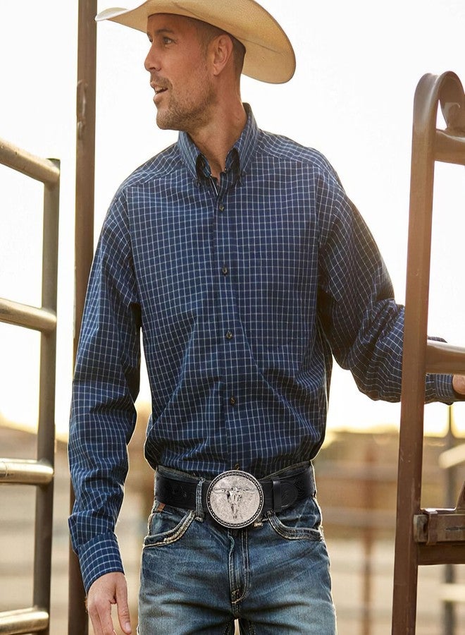 SANSTHS Western Belt Cowboy Belts for Men Women, Western Leather Belts Bull Buckle Belt Embossed Leather Belt for Jeans, Black/Long Bull Buckle - Image 2