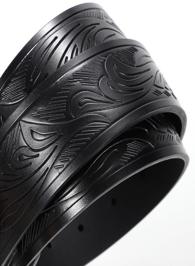 SANSTHS Western Belt Cowboy Belts for Men Women, Western Leather Belts Bull Buckle Belt Embossed Leather Belt for Jeans, Black/Long Bull Buckle - Image 4