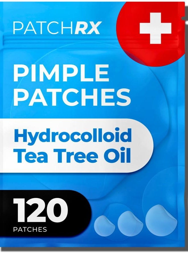 PatchRx Pimple Patches for Face (120 Patches), Hydrocolloid Acne Patches with Tea Tree Oil, Pimple Patch Pimple Stickers - Hydrocolloid Patch Acne Dots - Acne Pimple Patches For Face - Zit Patches - Image 1