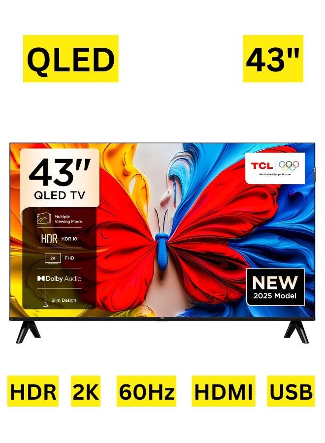 TCL 43 Inch S5K QLED 2K Full HD Smart TV | Google TV | Ultra-wide Color Gamut | 60Hz | HDR10+, HDR10, HLG | Dolby Audio | Google Cast | Multiple Viewing Mode | Metallic Bezel-less Design - International Version 43S5K Black