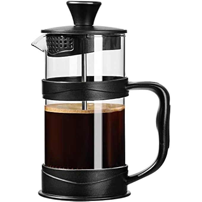PARACITY French Press Coffee Tea Maker 12 Oz Camping Small Coffee Tea Press Of Bamboo Handle And Heat Resistant Glass Cold Brew French Press Black - Image 2