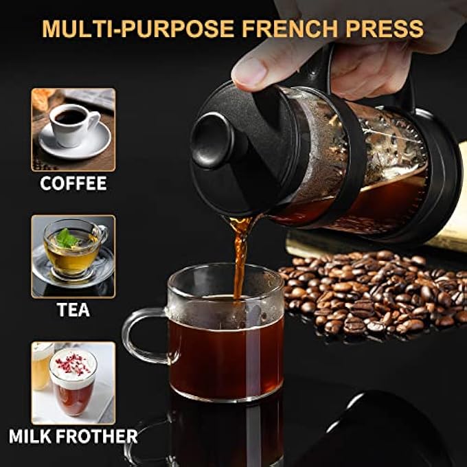 PARACITY French Press Coffee Tea Maker 12 Oz Camping Small Coffee Tea Press Of Bamboo Handle And Heat Resistant Glass Cold Brew French Press Black - Image 4