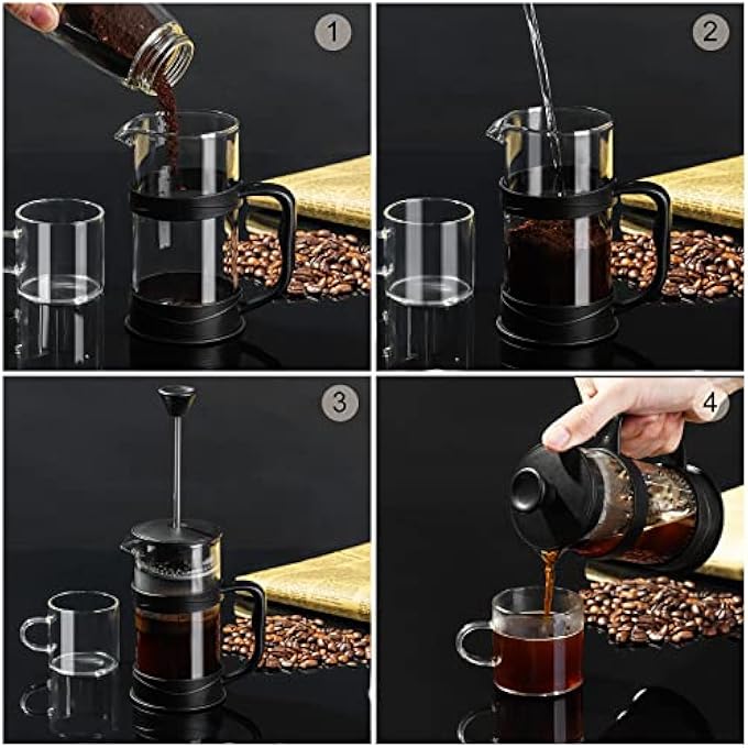 PARACITY French Press Coffee Tea Maker 12 Oz Camping Small Coffee Tea Press Of Bamboo Handle And Heat Resistant Glass Cold Brew French Press Black - Image 5