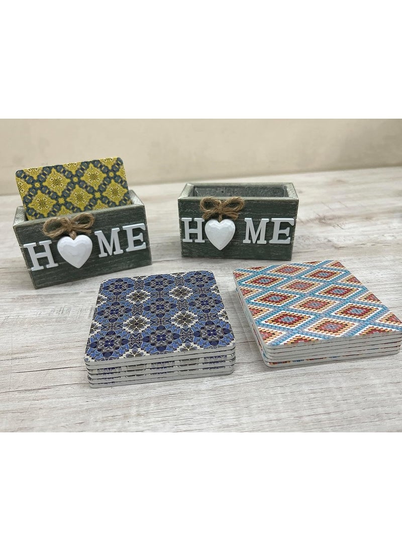 UPSTYLE UpStyle Coasters Tea Coaster-Dining Table Decor Coasters for Cups Set of 6 Square Coasters with Wooden Holder -Durable and Long-Lasting, Premium Finish, Mandala  - Image 4
