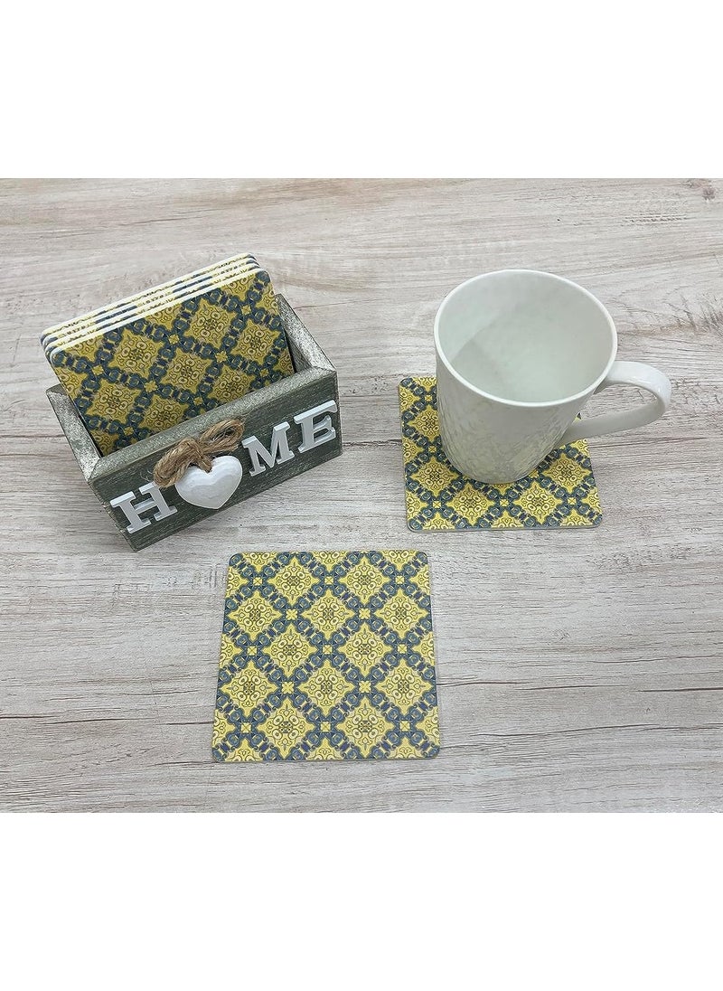 UPSTYLE UpStyle Coasters Tea Coaster-Dining Table Decor Coasters for Cups Set of 6 Square Coasters with Wooden Holder -Durable and Long-Lasting, Premium Finish, Mandala  - Image 2