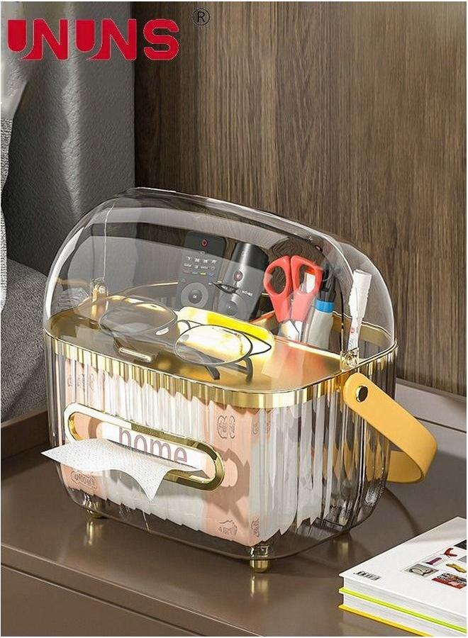 UNUNS Acrylic Tissue Box Clear,Multifunctional Portable Holder With Dust Cover And Storage,Paper - Image 1