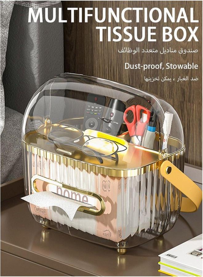 UNUNS Acrylic Tissue Box Clear,Multifunctional Portable Holder With Dust Cover And Storage,Paper - Image 2