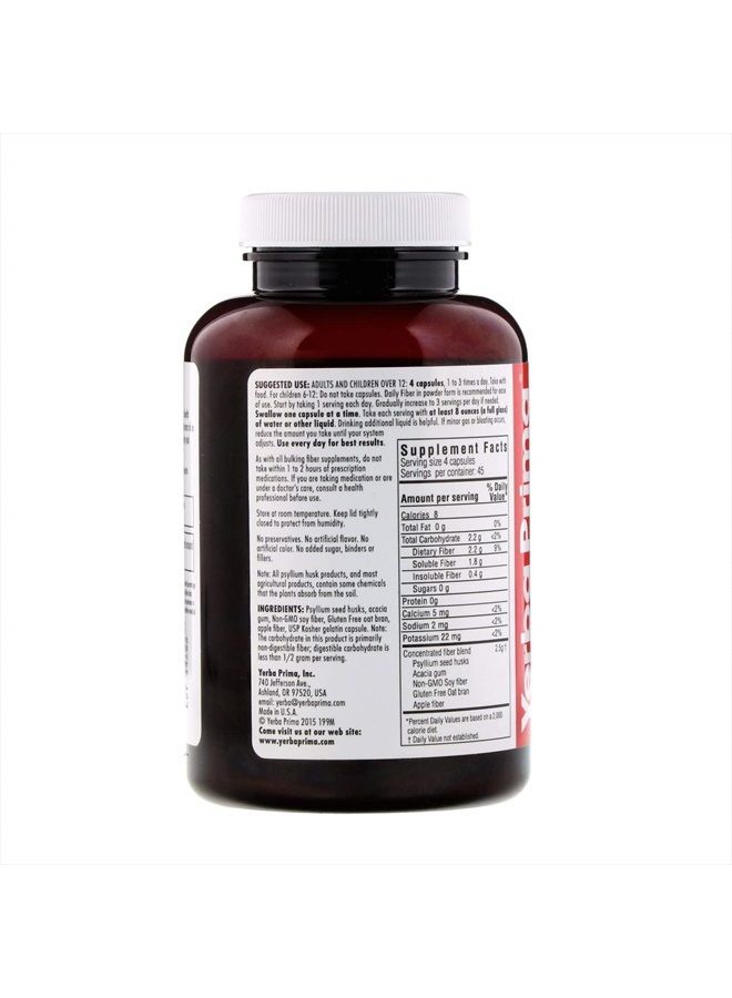 Yerba Prima كبسولات الألياف اليومية - 180 كبسولة (عبوة من قطعتين) - مكمل غذائي للألياف القابلة للذوبان وغير القابلة للذوبان - تطهير القولون - نباتي، غير معدّل وراثيًا، خالٍ من الجلوتين - Image 4