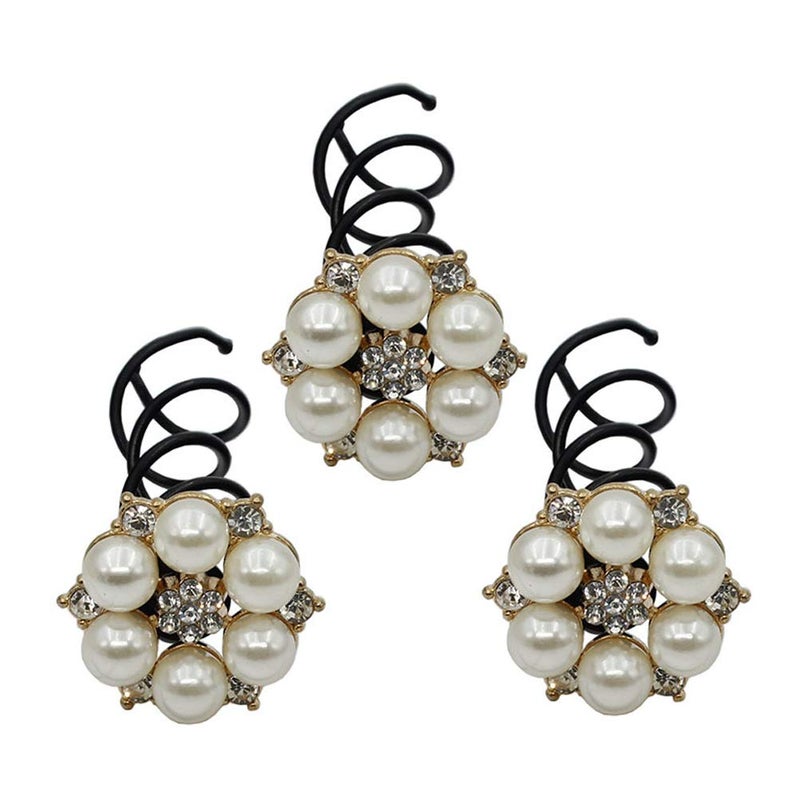 canjoyn 10 Pcs Flower Spin Hair Pins Swirl Hair Twists Coils Hair Clips Bridal Rhinestone Pearl Metal Spiral Twist Updo Hair Pins DIY Hair Style Hair Accessories for Wedding Prom Party flowerD - Image 3