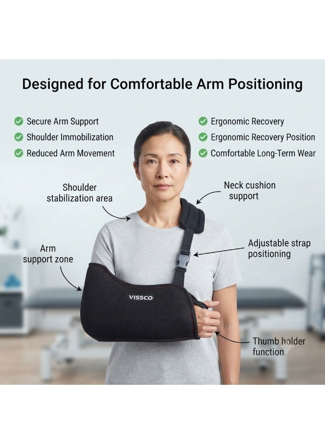 VISSCO Shoulder Immobilizer Arm Sling with Thumb Holder Adjustable Shoulder Support Brace for Fracture Recovery Post Surgery Care - Image 3