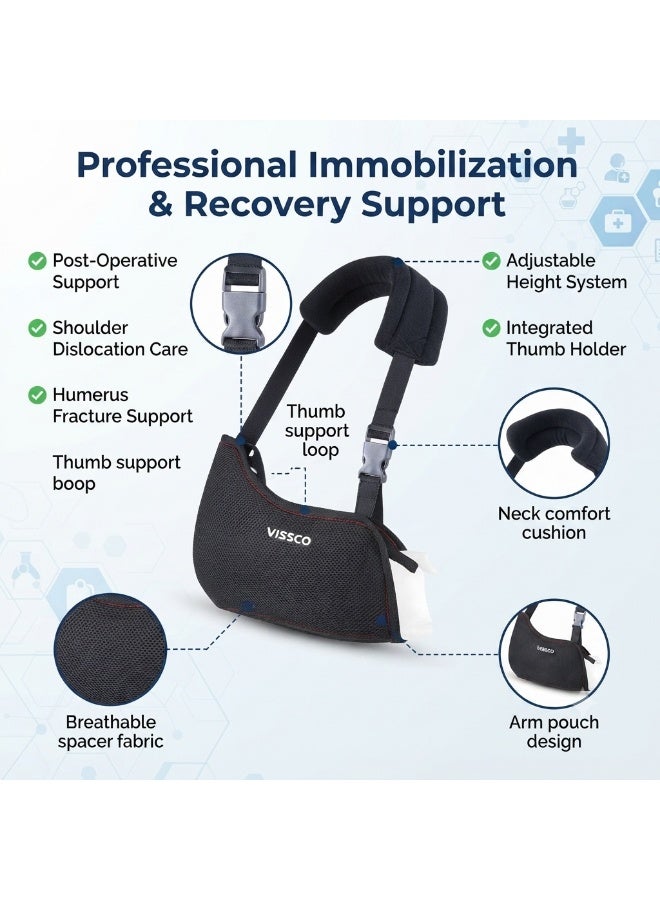 VISSCO Shoulder Immobilizer Arm Sling with Thumb Holder Adjustable Shoulder Support Brace for Fracture Recovery Post Surgery Care - Image 2