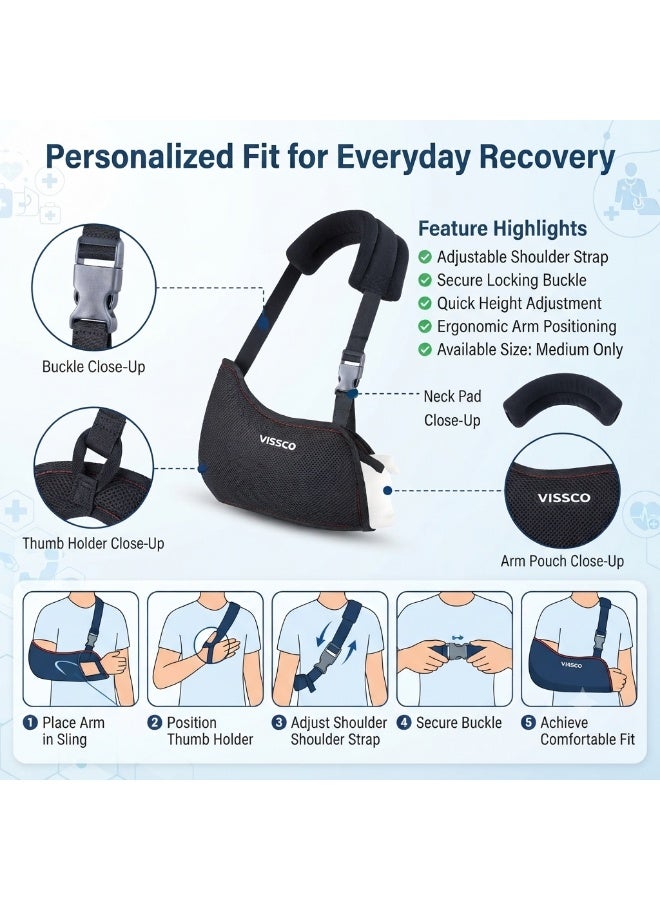 VISSCO Shoulder Immobilizer Arm Sling with Thumb Holder Adjustable Shoulder Support Brace for Fracture Recovery Post Surgery Care - Image 5