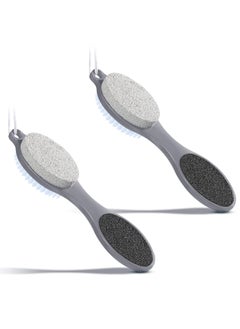 Patelai 2 Pieces 4 in 1 Pedicure Tool Foot Scrubber Brush Foot File Callus Remover with Foot Rasp Pumice Stone Nail Cleaning Brush and Sand Paper for Dry and Wet Foot Care Dead Skin Remover Gray 