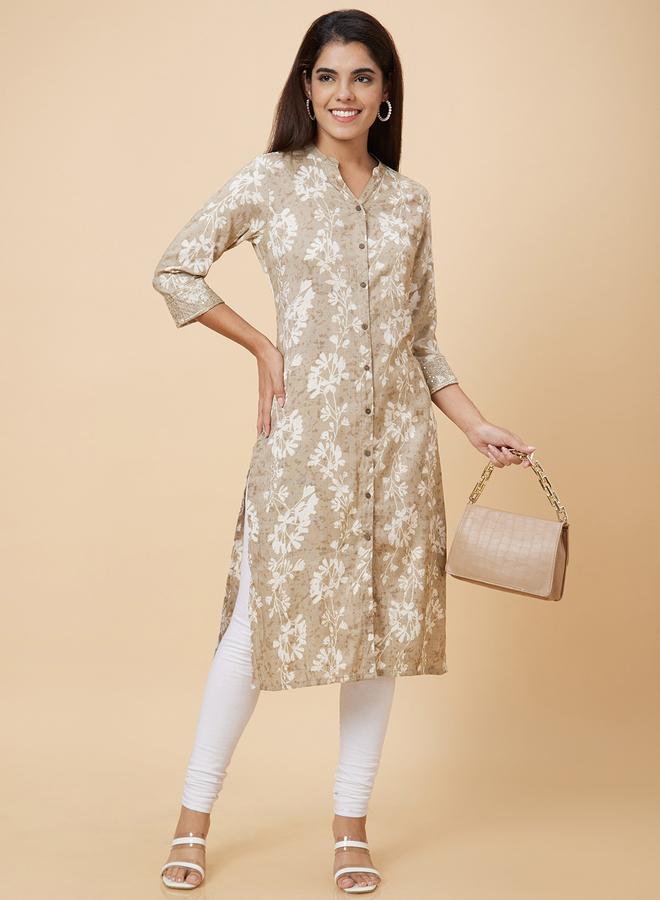 Globus Women Grey Printed Straight Kurta - Image 1