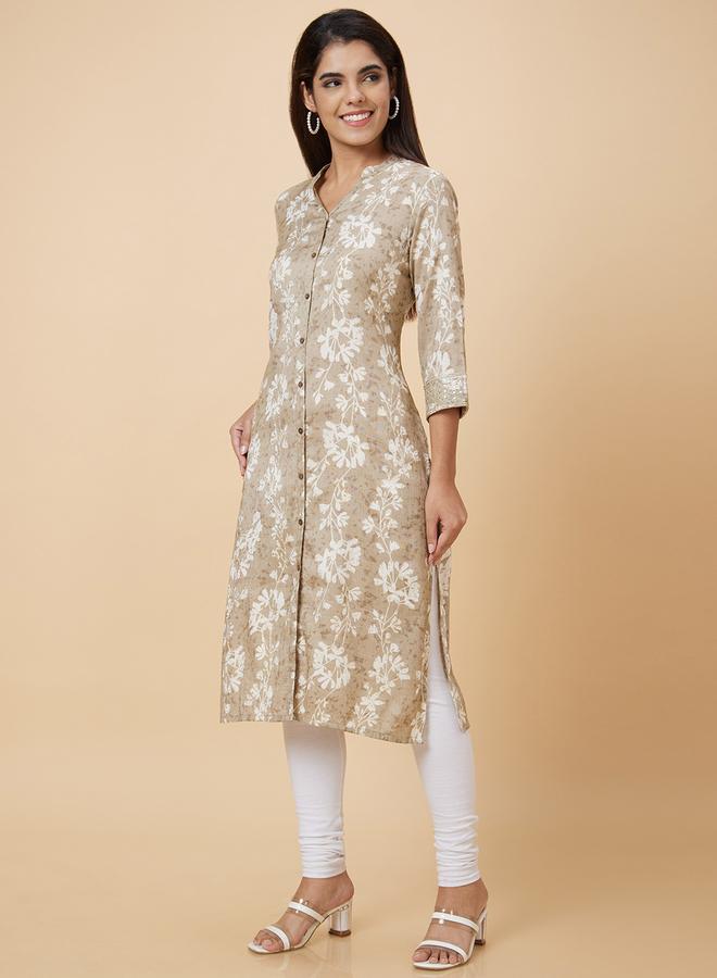 Globus Women Grey Printed Straight Kurta - Image 4