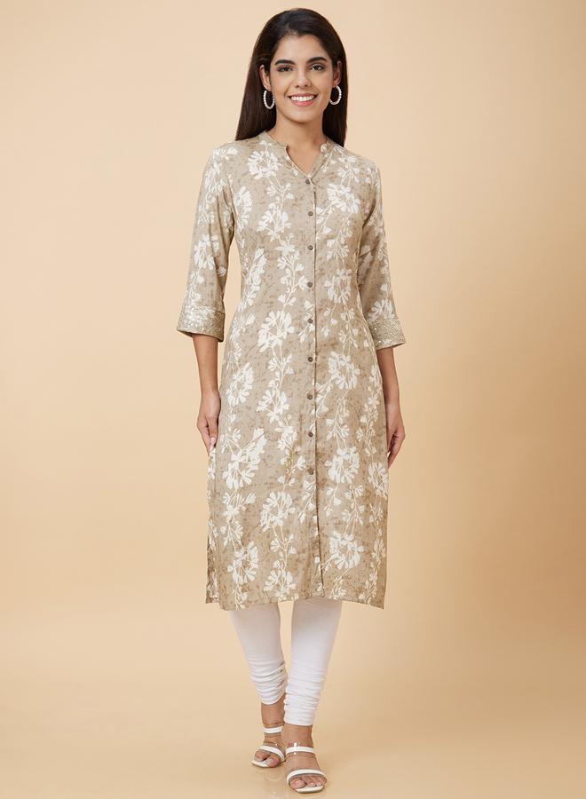 Globus Women Grey Printed Straight Kurta - Image 2