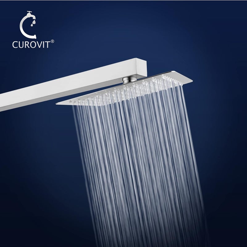 CUROVIT CUROVIT Stainless Steel SYLVIA 8 x 8 Square Extra Heavy Ultra Slim Overhead ShowerRain Shower Without Arm in Chrome Finish for Bathroom  - Image 5