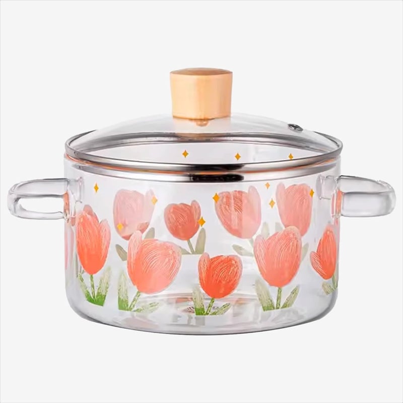 Kuber Industries Kuber Industries 2300ml Borosilicate Cooking Pot Glass Saucepan with Lid Handle Bakelite Knob MilkTea Pan for Gas Stove Induction Microwave Safe Handi Cookware  - Image 2