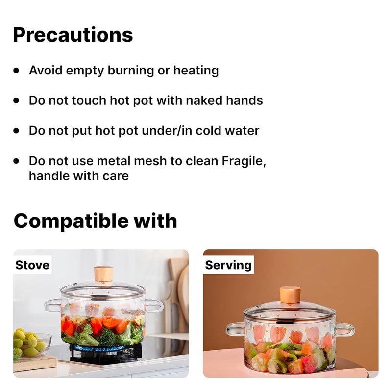 Kuber Industries Kuber Industries 2300ml Borosilicate Cooking Pot Glass Saucepan with Lid Handle Bakelite Knob MilkTea Pan for Gas Stove Induction Microwave Safe Handi Cookware  - Image 5