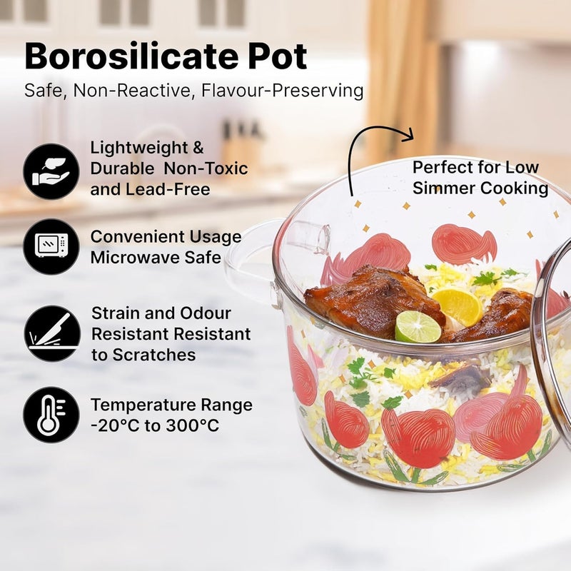 Kuber Industries Kuber Industries 2300ml Borosilicate Cooking Pot Glass Saucepan with Lid Handle Bakelite Knob MilkTea Pan for Gas Stove Induction Microwave Safe Handi Cookware  - Image 3