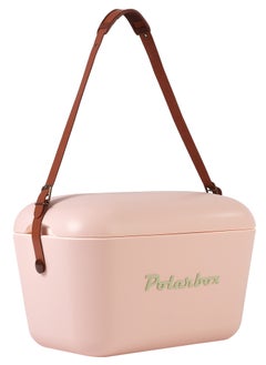 Polarbox Polarbox® 20 L Ice Box - For Outdoor Use - Portable - For Drinks And Food - Storage Box - Classic - Nude/Olive Green Cooler with Brown Leather Strap  - Image 2