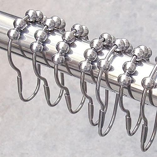 SHOPELLA 12 Pcs Bath Curtain Rollerball Shower Curtain Rings Hooks 5 Roller Polished Satin Nickel Ball Curtain Accessories - Image 4