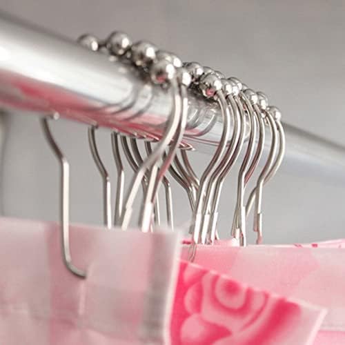 SHOPELLA 12 Pcs Bath Curtain Rollerball Shower Curtain Rings Hooks 5 Roller Polished Satin Nickel Ball Curtain Accessories - Image 3