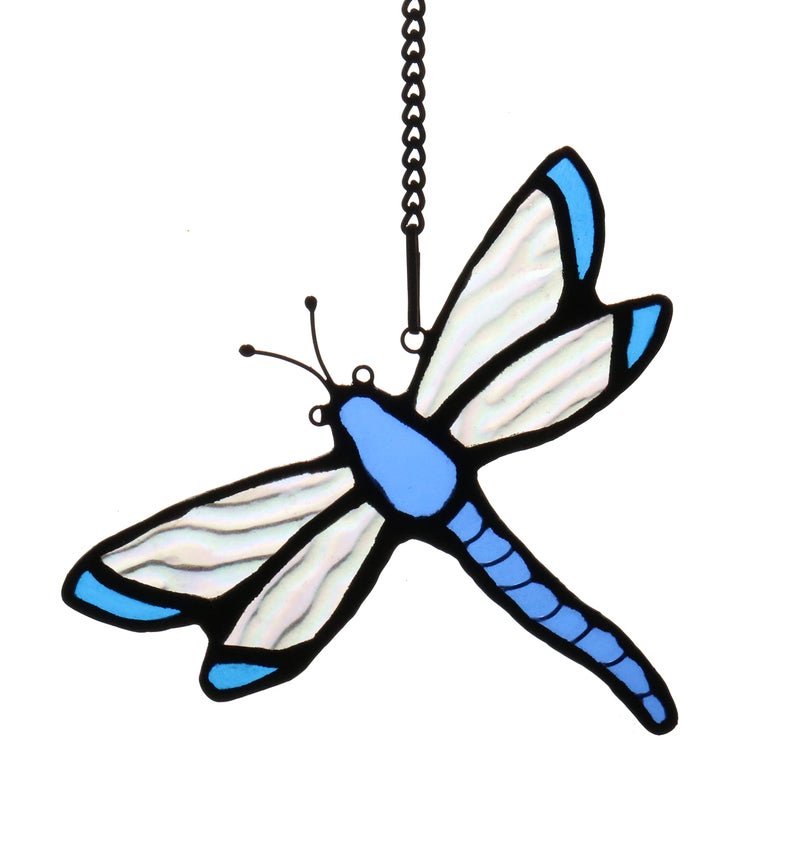 HAOSUM Dragonfly Stained Glass Window Hanging SuncatcherWindow Decoration Tiffany Glass Home Decor Gift for GrandmaMom 454 INCH