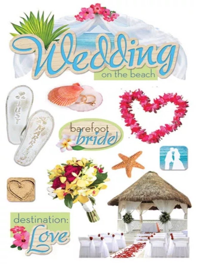 Paper House Productions STDM-0136 3D Sticker 4.5" x 7" Sheet, Beach Wedding - Image 1