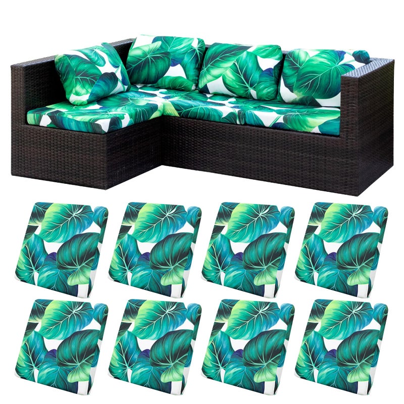 BIETYONE 8 Pcs Stretch Patio Cushion Covers,Outdoor Couch Covers Replacement,Outdoor Couch & Sofa Slipcovers,for Patio Furniture Cushion Covers,Washable Reusable Furniture Protector (Green Leaf, Cover Only) - Image 1