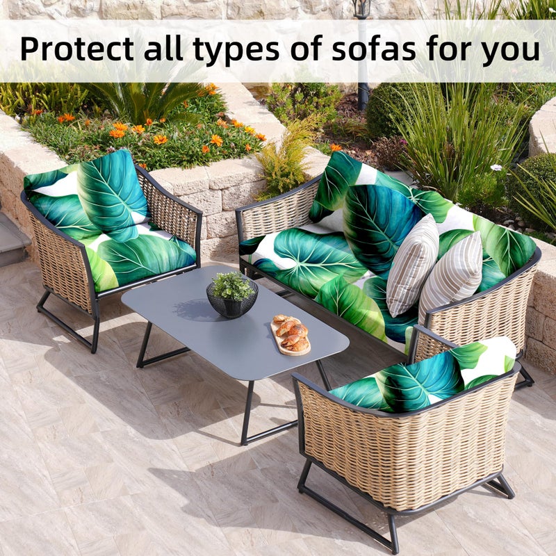 BIETYONE 8 Pcs Stretch Patio Cushion Covers,Outdoor Couch Covers Replacement,Outdoor Couch & Sofa Slipcovers,for Patio Furniture Cushion Covers,Washable Reusable Furniture Protector (Green Leaf, Cover Only) - Image 4