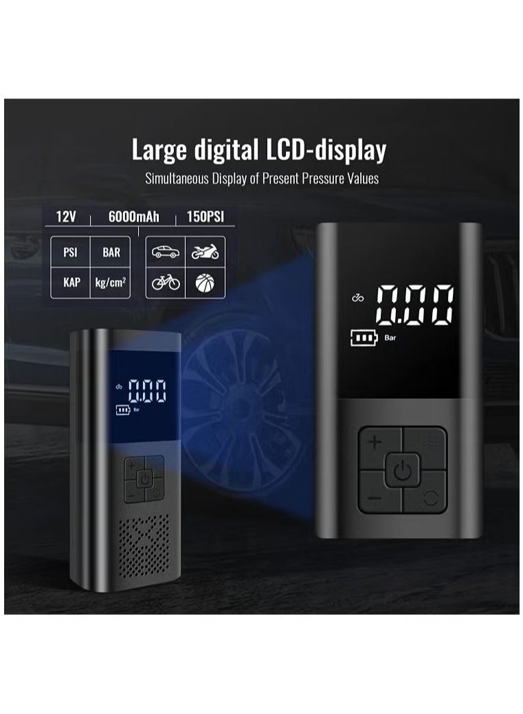 RUIYADA Air Compressor Tire Inflator Pump Car Portable, 150 PSI Fast Inflation with LCD Dual Screen, [Cordless & Strong Power] Electric Tire Pump for Car Tire For Car, Bicycle, Motorcycles, Ball - Image 4