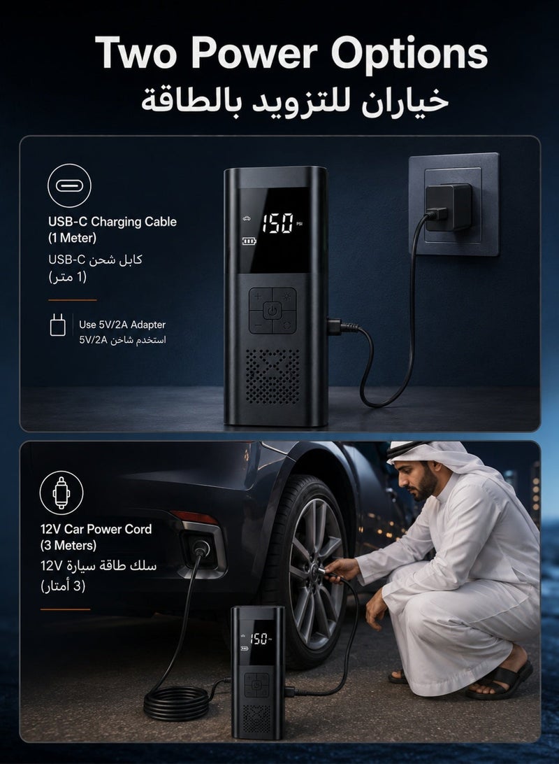 RUIYADA Portable Air Compressors, 6000mAh Rechargeable Battery Mini Tyre Inflator with USB/LED Light, 150 PSI Electric Air Pump with Pressure Gauge/Auto-Off, Cordless Tire Pump for Car Motorcycle Bike - Image 5