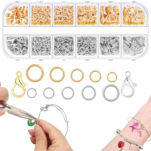 QIOOLEEO 5 Sizes(1200pcs) Open Jump Rings for Jewelry Making, Gold & Silver Non-Tarnish O Ring Connectors, DIY Necklace Repair, Bracelets, Earrings, Pendants, Keychains, Lobster Clasps, Charms - Image 1