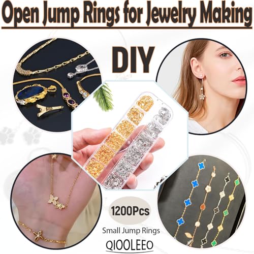 QIOOLEEO 5 Sizes(1200pcs) Open Jump Rings for Jewelry Making, Gold & Silver Non-Tarnish O Ring Connectors, DIY Necklace Repair, Bracelets, Earrings, Pendants, Keychains, Lobster Clasps, Charms - Image 5