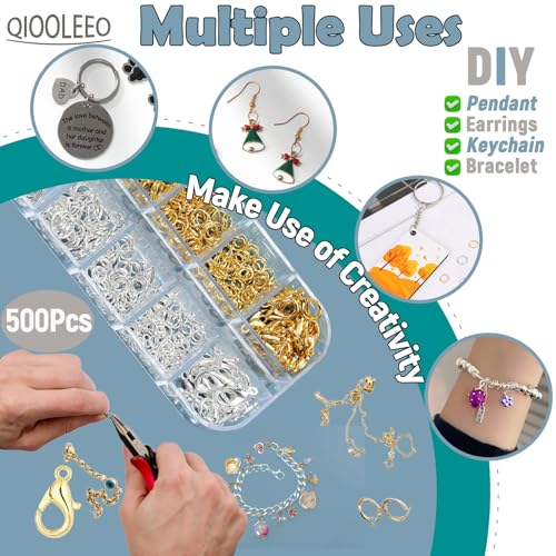 QIOOLEEO 5 Sizes(1200pcs) Open Jump Rings for Jewelry Making, Gold & Silver Non-Tarnish O Ring Connectors, DIY Necklace Repair, Bracelets, Earrings, Pendants, Keychains, Lobster Clasps, Charms - Image 4