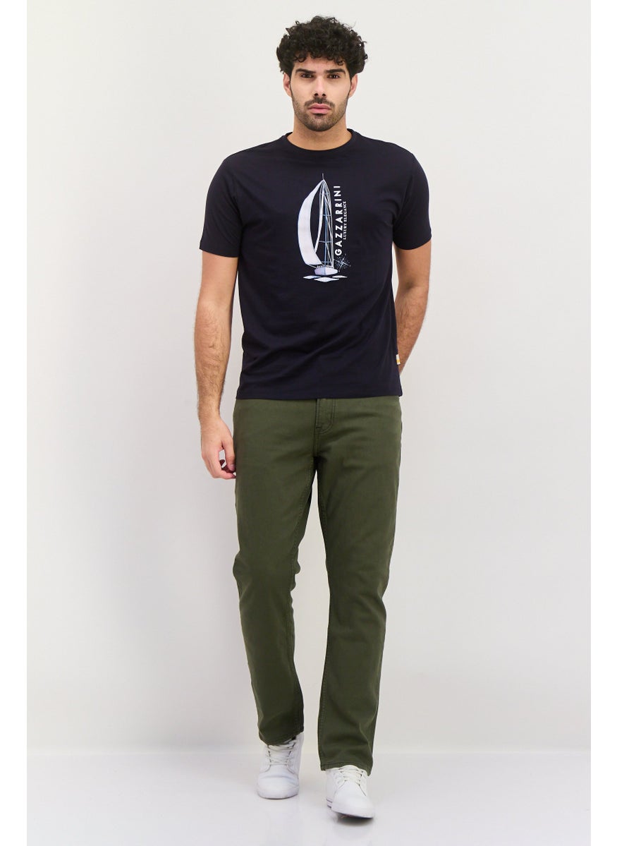 Gazzarrini Men Round Neck Short Sleeves Graphic Print T-shirt, Dark Navy  - Image 3
