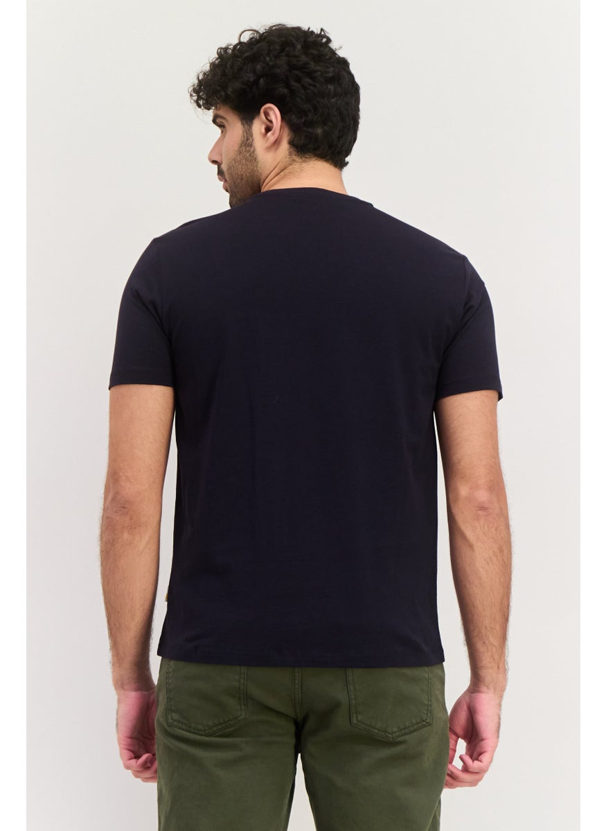 Gazzarrini Men Round Neck Short Sleeves Graphic Print T-shirt, Dark Navy  - Image 2