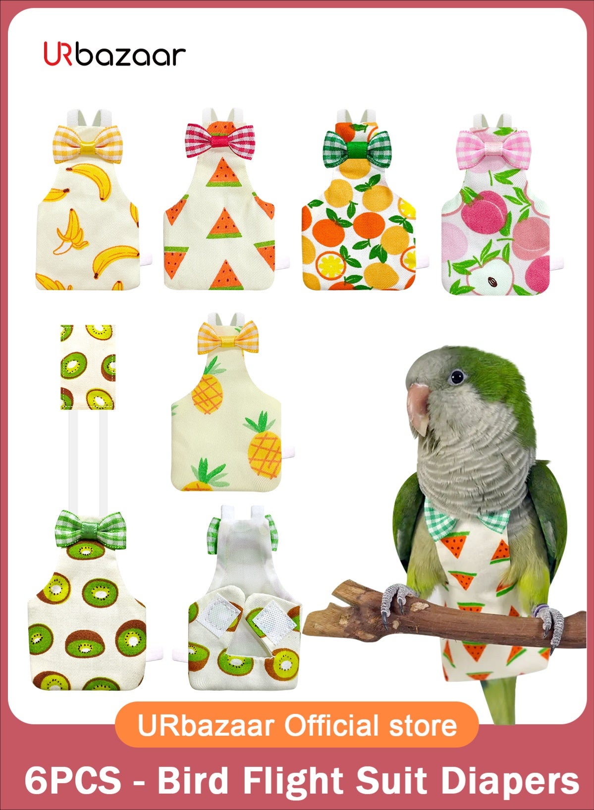 6 Pieces Bird Diapers, Washable Reusable Parrots Nappy with Waterproof Inner Layer Soft Small Pet Birds Flight Suit for Budgie Parakeet Cockatiel