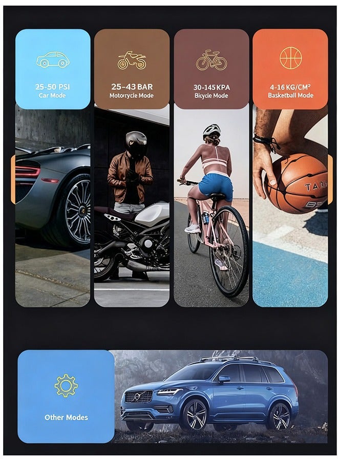FEROOD Digital Car Tyre Inflator Air Compressor, 19mm Cylinder Portable Electric Tire Inflator With 6000mAh Battery Power Bank/LCD Dual Screen/LED Light/Auto Stop/Preset Tyre Pressure, 150 PSI Fast Inflation Cordless Air Pump for Car Motorcycle Bicycle Ball Air Mattress Other Inflatables - Image 5